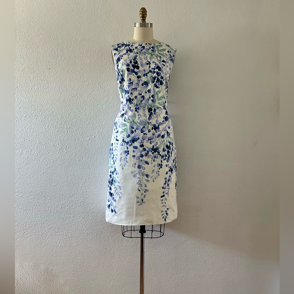 Talbots Blue and White Sheath Midi Dress